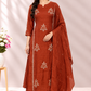 Rust Bloom Elegance – Premium Mull Chanderi A-Line 3 Piece Suit Set (RT1658)