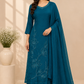 Teal Noor Embroidered Chinon A-Line Suit Set (RT1586)