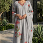 Elegant Grey Floral Mull Chanderi Kurta 3pc Set (RT 1013)