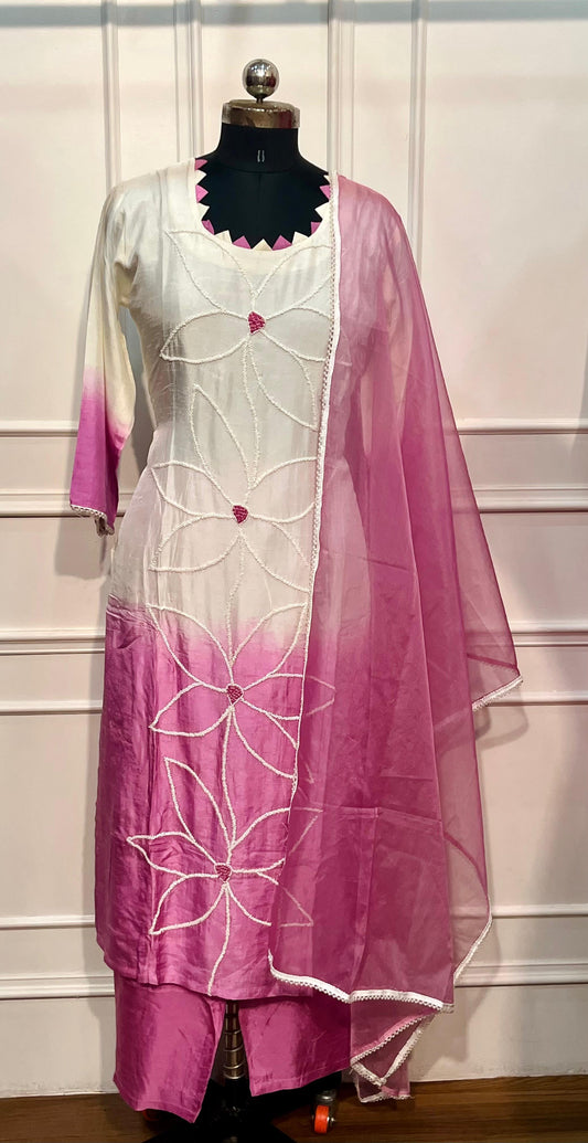 Rosy Pearl Dola Silk Embroidered Suit Set (RT1098)