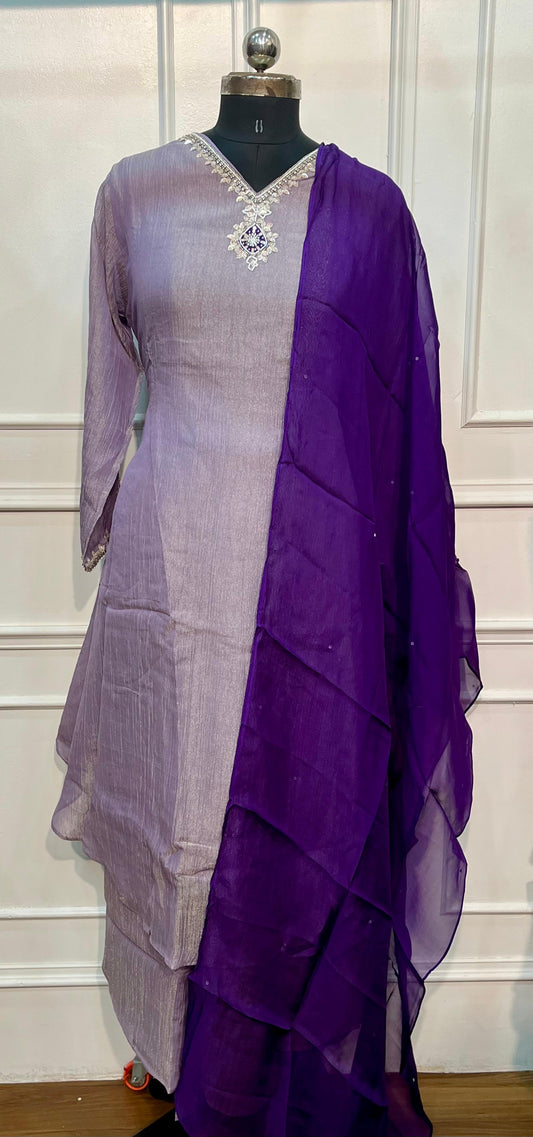Lavender Luxe – Premium Shimmer 3 Piece Suit Set (XL)