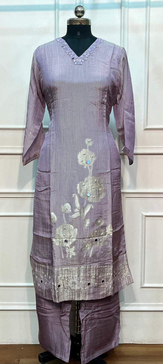Lilac Lumina – Premium Crushed Shimmer 3 Piece Suit Set (L)