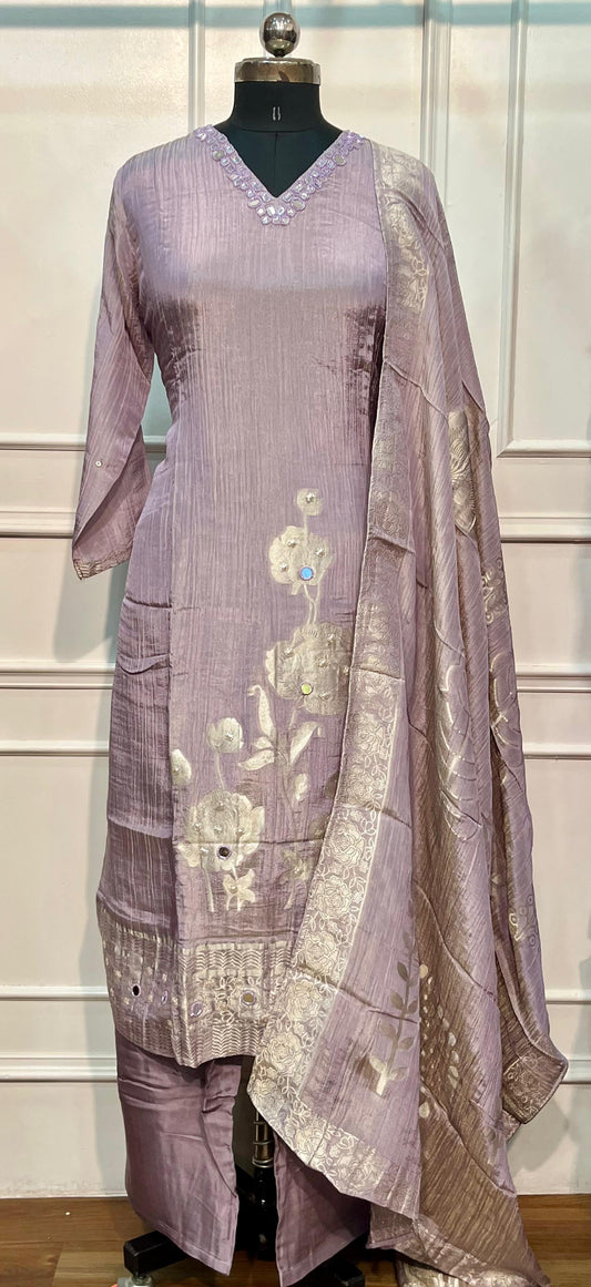 Lilac Lumina – Premium Crushed Shimmer 3 Piece Suit Set (L)