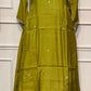 Olive Bloom Mull Chanderi A-Line 3 Piece Suit Set (RT1162)
