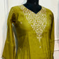 Olive Bloom Mull Chanderi A-Line 3 Piece Suit Set (RT1162)