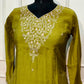 Olive Bloom Mull Chanderi A-Line 3 Piece Suit Set (RT1162)
