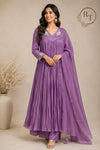 Lavender Mist Mull Chanderi A-Line 3 Piece Suit Set (RT1161)