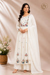Ivory Blossom Mull Chanderi A-Line Suit Set (RT1167)