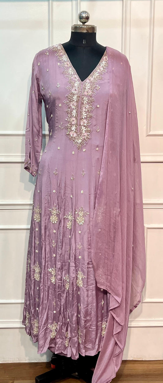 Rosé Blush Premium Embroidered Chinon Anarkali Set (RT1173)