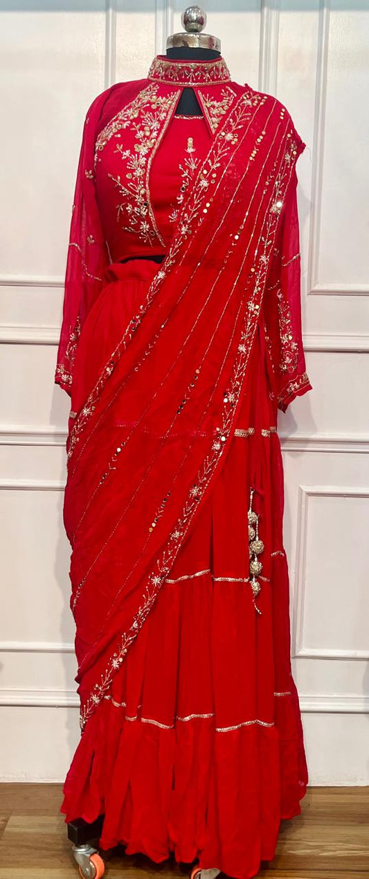 Scarlet Royale Georgette Embroidered One Minute Saree Set (RT1266)