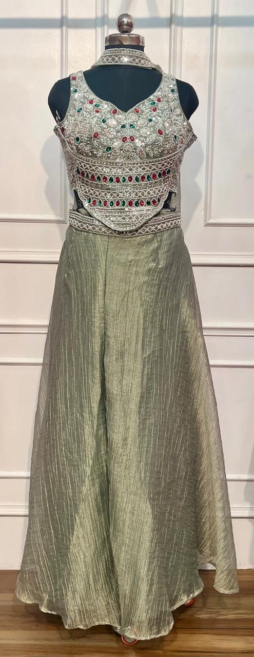 Sage Mist Salsa Embellished Palazzo Set (RT1263)