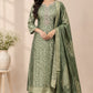 Regal Sage Brocade Banaras Straight-Cut 3-Piece Set (RT1480)