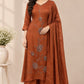 Rust Blossom Chinon Embroidered A-Line Suit Set (RT1483)