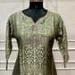 Regal Sage Brocade Banaras Straight-Cut 3-Piece Set (RT1480)