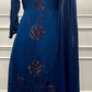 Midnight Bloom Chinon Embroidered A-Line Suit Set (RT1484)