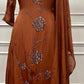 Rust Blossom Chinon Embroidered A-Line Suit Set (RT1483)