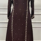 Luxury Wine Floral Embroidered Chinon A-Line Suit Set (RT1482)