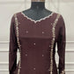 Luxury Wine Floral Embroidered Chinon A-Line Suit Set (RT1482)