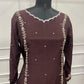 Luxury Wine Floral Embroidered Chinon A-Line Suit Set (RT1482)