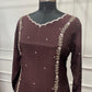 Luxury Wine Floral Embroidered Chinon A-Line Suit Set (RT1482)