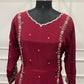 Luxury Magenta Floral Embroidered Chinon A-Line Suit Set (RT1481)