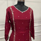 Luxury Magenta Floral Embroidered Chinon A-Line Suit Set (RT1481)