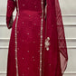 Luxury Magenta Floral Embroidered Chinon A-Line Suit Set (RT1481)