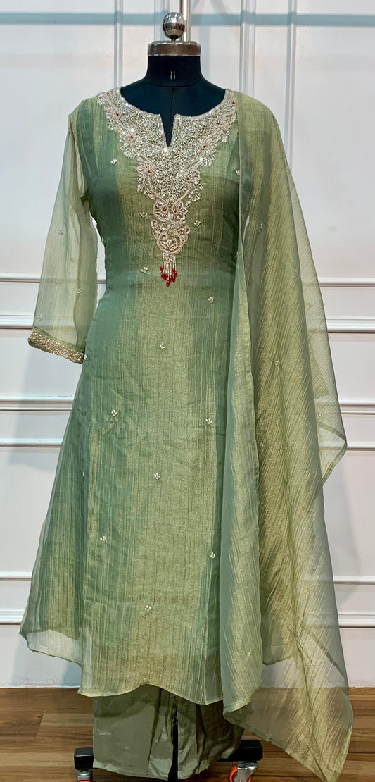 Golden Sage Salsa Embroidered A-Line Suit Set (RT1609)