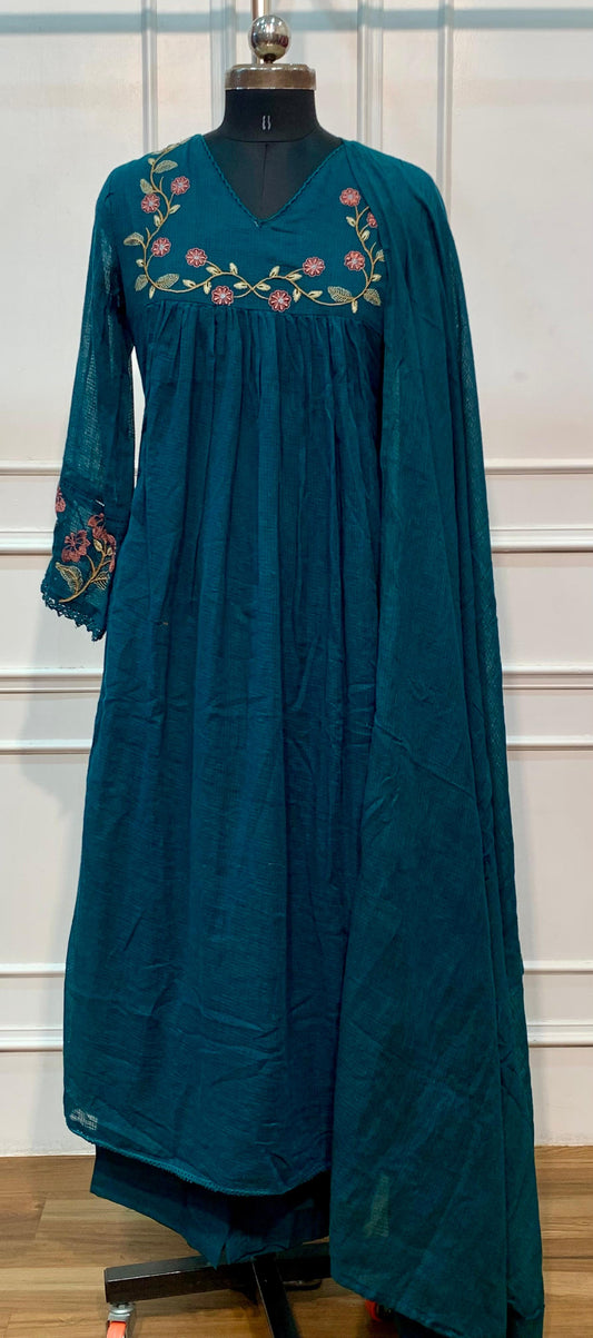 Teal Bloom Kota Cotton A-Line Suit Set (RT1605)