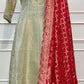 Ivory Royale Tissue Embroidered Anarkali Suit Set with Maroon Bandhani Dupatta (RT1602)