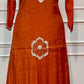 Rust Orange Floral Embroidered Premium Mull Chanderi A-Line Suit Set (RT1601)