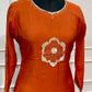 Rust Orange Floral Embroidered Premium Mull Chanderi A-Line Suit Set (RT1601)