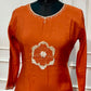 Rust Orange Floral Embroidered Premium Mull Chanderi A-Line Suit Set (RT1601)