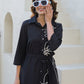 Black Embroidered Bleted Shirt Dress 135