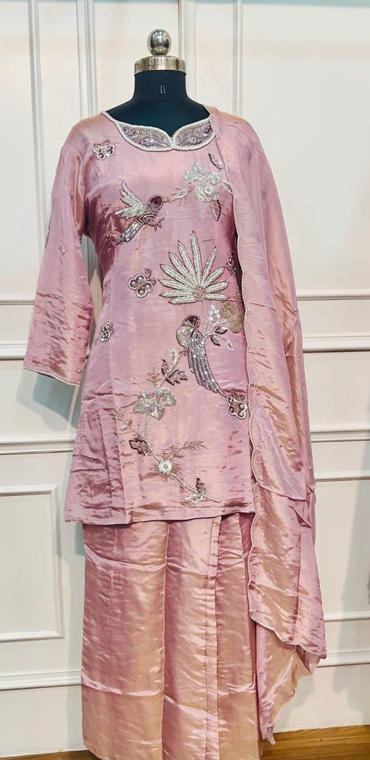 Designer Pink Shimmer Palazzo Suit Set (RT 2007)