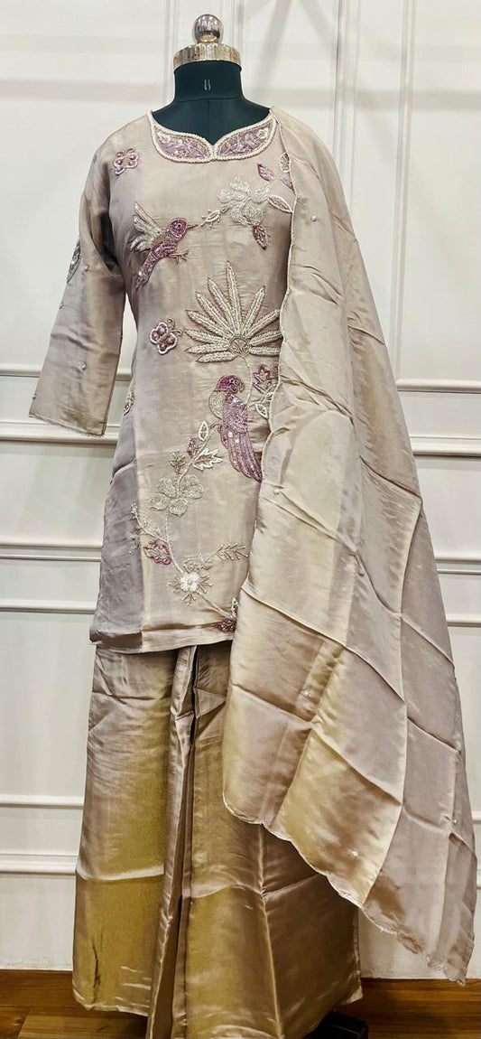 Elegant Champagne Gold Shimmer Kurta 3pc Set (RT 1014)
