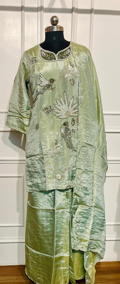 Sage Green Shimmer Palazzo Suit Set (RT 2006)