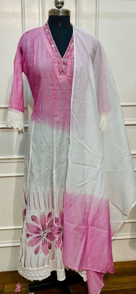 Pastel Pink Cotton Embroidered Suit Set (RT 2002)