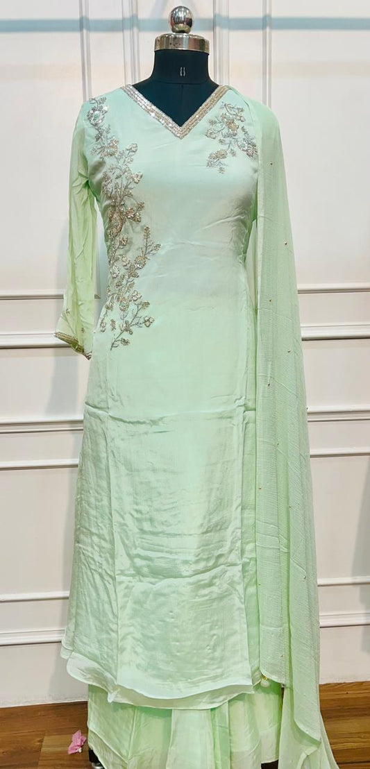 Mint Sea Green Chinon Embroidered Kurta Set (RT 2001)