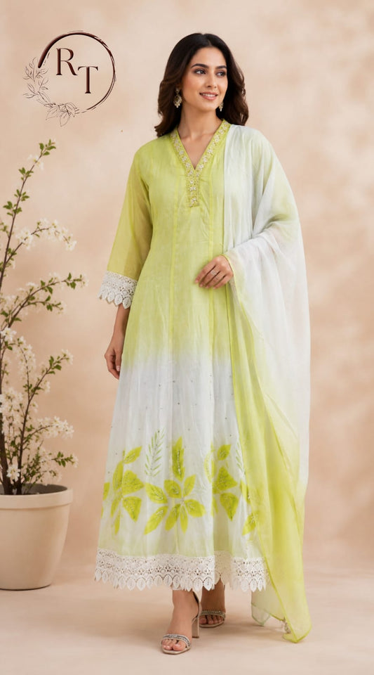 Elegant Pista Green Cotton Ethnic Suit Set (RT 2003)