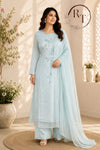 Elegant Sky Blue Chinon Ethnic Suit Set (RT 2004)