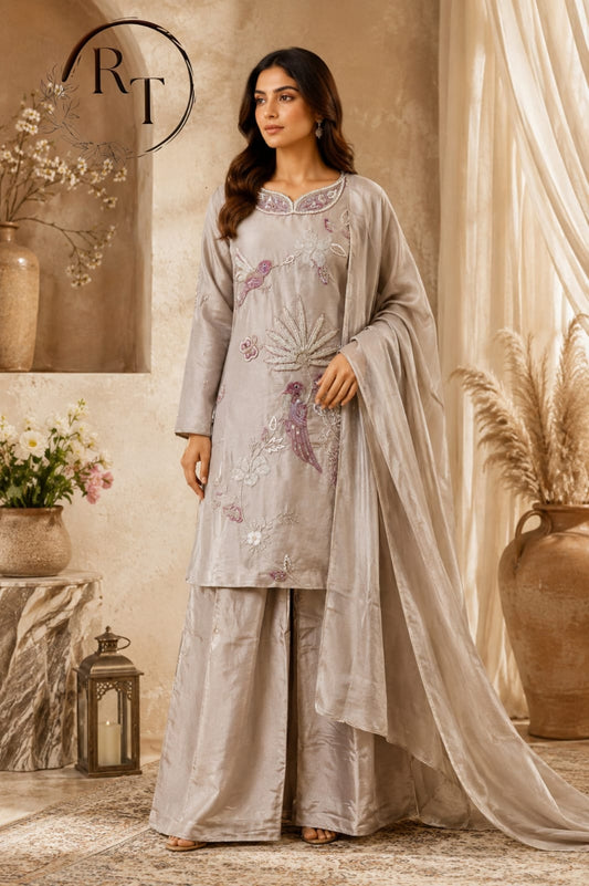 Elegant Champagne Gold Shimmer Kurta 3pc Set (RT 1014)