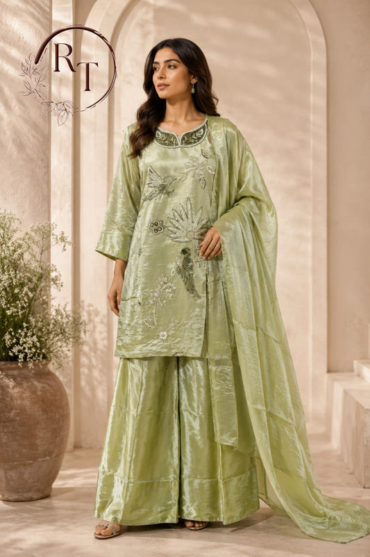 Sage Green Shimmer Palazzo Suit Set (RT 2006)