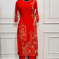 Royal Red Embroidered Chinon Straight Cut 3-Piece Set (RT2018)