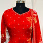 Royal Red Embroidered Chinon Straight Cut 3-Piece Set (RT2018)