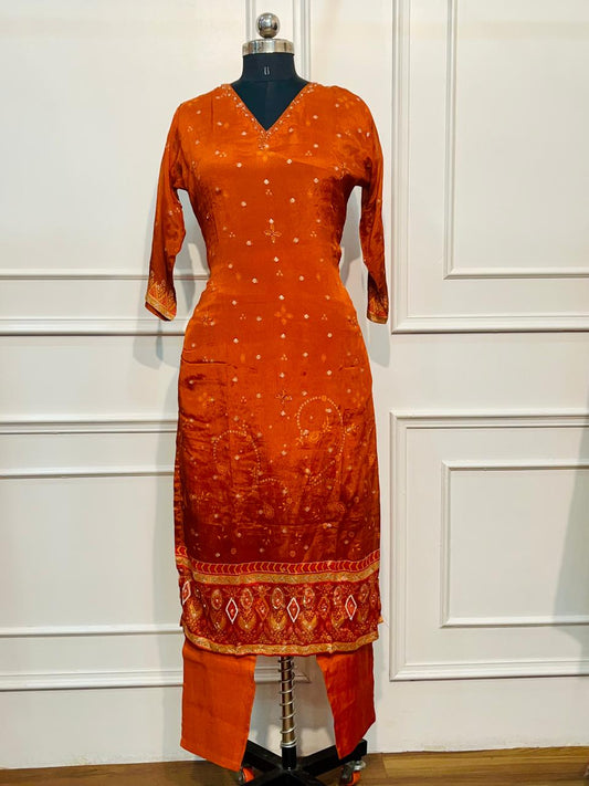 Butter Crepe Elegance – Orange Suit Set (RT2024)