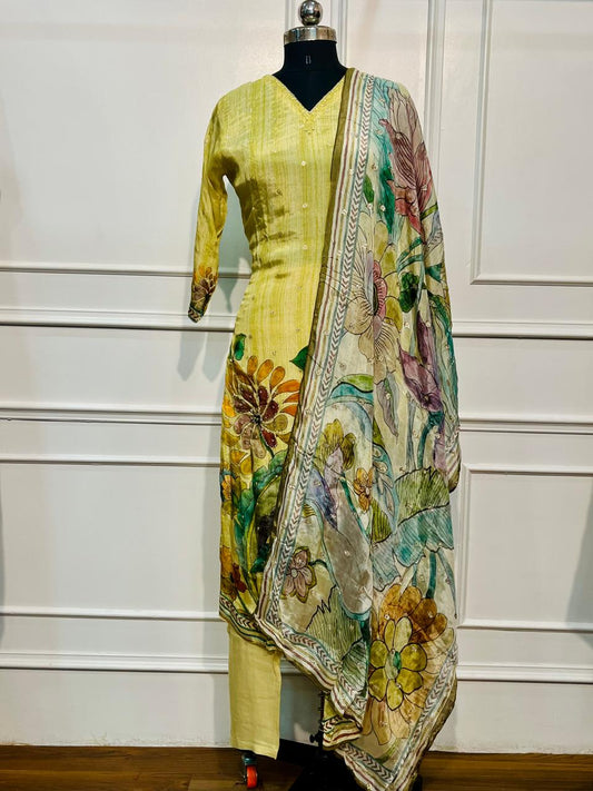 Pastel Lime Floral Chinon Straight Cut 3-Piece Set (RT2021)