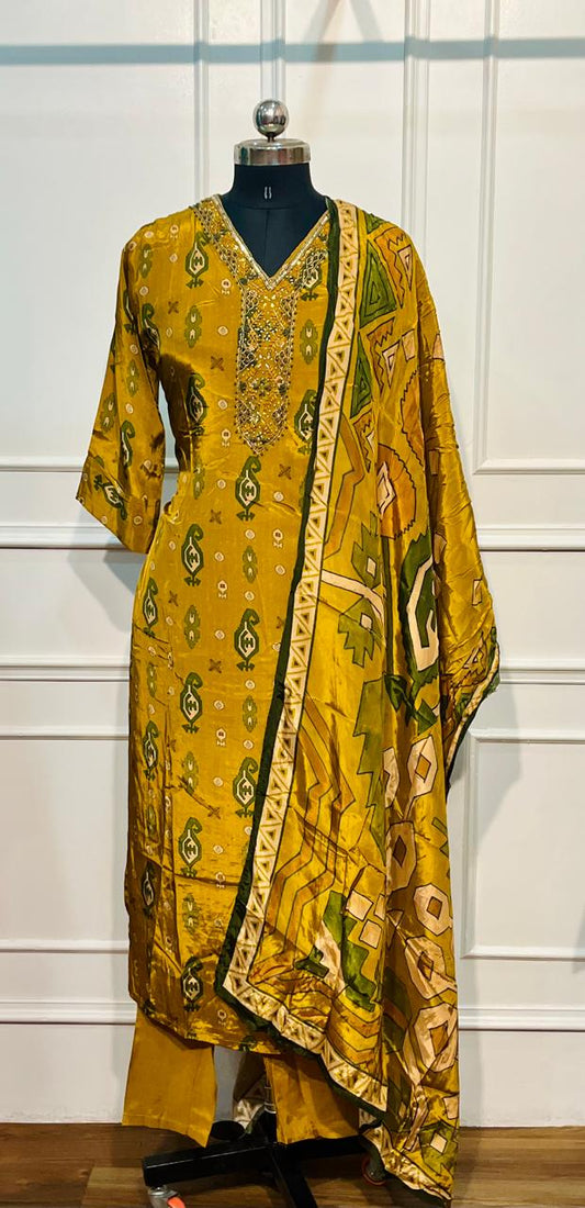 Olive Meadow Butter Crepe 3 Piece Suit Set (RT1032)