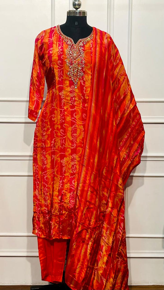 Sunset Radiance Butter Crepe 3 Piece Suit Set (RT1031)