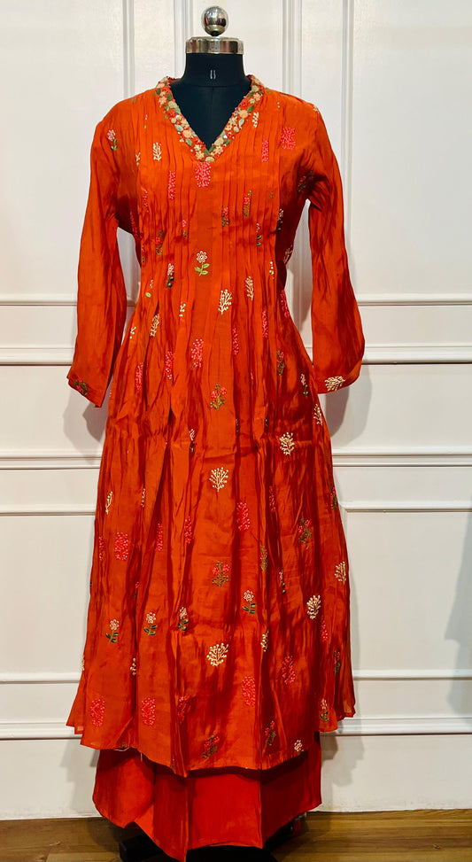 Marigold Glow Mull Chanderi Suit Set (RT1026)